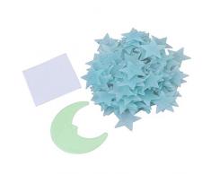 VORCOOL Luna Stelle Fluorescenti Luminose Soffitto Stickers Murali da Parete Giallo Chiaro 101 Pezzi (blu)