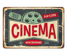 AOYEGO Cinema, Targa in latta con scritta in lingua inglese Tickets Here Pop Corn and Movie Now Show Vintage in metallo per caffetterie, bar, pub, negozi, cartelli decorativi da parete divertenti
