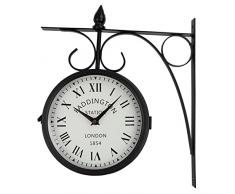 HengTracy Orologio retrò Stazione Orologio da Parete bifacciale Vintage, Orologio da Parete a Due Facce in Ferro battuto, per Giardino Patio Piscina Lanai Recinzione Casa Soggiorno Art Decorativo
