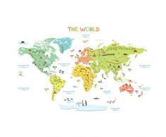 DECOWALL DWL-1616S Mappa del Mondo Colorato Adesivi da Parete Decorazioni Parete Stickers Murali Soggiorno Asilo Nido Camera da Letto per Bambini (Medio)(Ver. Inglese)