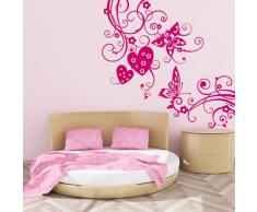 Adesivo murale Wall Art "Riccioli cuori e farfalle" - Misure 120x116 cm - Decorazione parete, adesivi per muro, carta da parati