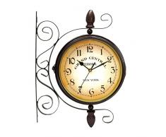 NIGU Orologio da parete a doppia faccia stile europeo classico vintage creativo allaperto orologi per giardino caffè stazione ferroviaria bar romano antico arredamento