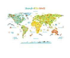 DECOWALL DL-1815 Animali del mondo Adesivi da Parete Decorazioni Stickers Murali Soggiorno Asilo Nido Camera Letto per Bambini decalcomanie