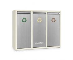 KLARSTEIN Ordnungshüter 3 - Pattumiera, Bidone Immondizia, Raccolta Differenziata, 3 Scomparti, 45 Litri (3 x 15 L), Chiusura Ermetica trattieni Odori, Acciaio Inox, Beige-Crema