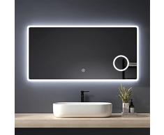 Heilmetz Specchio Bagno con Luce 120 x 60 cm, Specchio da Bagno con Interruttore Tattile + 3x Ingranditore, Specchio Bagno LED