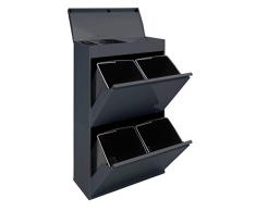ARREGUI Top CR624-B Pattumiera per raccolta differenziata con ripiano superiore multiuso, 4 secchi, mobile dacciaio per differenziata, 4 x 17L - 68L, grigio scuro antracite