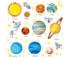 DECOWALL DW-1307DE Tedesco Pianeti nello Spazio (Medio) Adesivi da Parete Decorazioni Stickers Murali Soggiorno Asilo Nido Camera Letto per Bambini decalcomanie