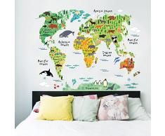 Mappa del mondo per bambini adesivi murali animali per bambini Camera da letto Camera dei bambini Sfondo Decor Sticker rimovibile decalcomanie