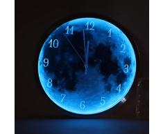 Orologio da Parete con Luce Notturna a LED Orologio da Parete Silenzioso con Bagliore dArgento Orologio Rotondo a Batteria Decorativo per la Camera dei Bambini Soggiorno Camera da Letto
