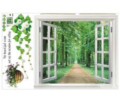 SODIAL (R) Adesivo parete finestra grande 3D paesaggio verde fiore pianta arte murale