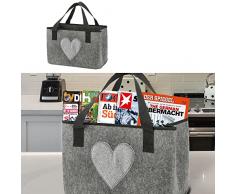 Portariviste a forma di cuore, 40 x 26,5 x 21 cm, grigio chiaro, manico in feltro, borsa shopper (1 borsa in feltro a forma di cuore grigio chiaro)