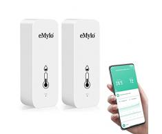 eMylo Termometro Igrometro Ambiente WiFi Interno, Tuya Bluetooth Termometro Digitale Sensore Temperatura con App Intelligente Registrazione Dati, Termometro Casa Misuratore Umidità Ambiente (2 Pack)