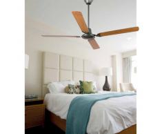 Ventilatore da soffitto senza luce MALVINAS fabbricato in acciaio e pale di legno colore noce e acagiù rosso reversibili. Funziona con regolatore da muro incluso Ha 5 velocità regolabili Questo ventilatore ha funzione inversa FARO 33110