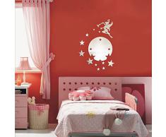 Walplus - Specchio tondo adesivo da parete, motivo: Campanellino e stelle, colore argento