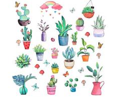 Pajaver Adesivi Murali Piante Verdi Cactus Fiori Adesivi da Parete Foglie per Finestre Decorazione Cucina Camera Letto Porte in Vetro