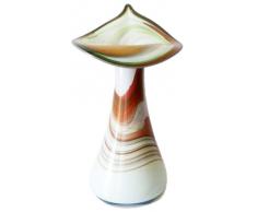 Vaso di fiori decorativo, grande per fiori da manico lungo, vaso di vetro colorato e soffiato con la bocca in colore bianco, beige e marrone, altezza circa 32 centimetri