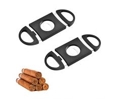 Tagliasigari,Tagliasigari in Acciaio Inox, Tagliasigari con doppie lame in Acciaio Inox, per la Maggior Parte dei Sigari, 2 PCS (Nero)