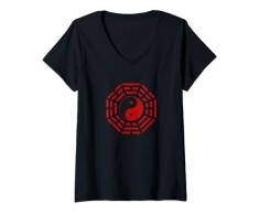 Donna Specchio Bagua Feng Shui Yin Yang Simbolo per gli amanti di Tai Chi Maglietta con Collo a V