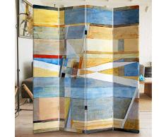 BAKAJI Paravento Separè 4 Pannelli Struttura in Legno Rivestimento in Tela con Stampa Fronte Retro Quadro Astratto Divisorio Richiudibile Pieghevole Design Moderno (180 x 160 cm 4 Pannelli)