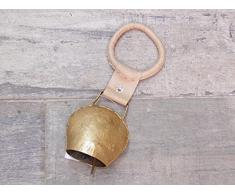 Boltze Campanaccio Mucca, campanaccio Capra, in Metallo, Effetto Oro Antico, con Cinghia cuoio mamuthones, (52 x 22 cm, Full)