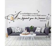 decalmile Nero Scritte e Frasi Adesivi Murali Le Vrai Bonheur ne dépend daucun être Vinile Removibile Adesivi da Parete Decorazioni per Soggiorno Camera da Letto