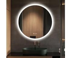 S · Bagno 80 cm di diametro rotondo, specchio LED illuminato con retroilluminazione e altoparlante Bluetooth, funzione dimmer, cuscinetto demister e interruttore con sensore touch