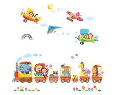 DECOWALL DAT-1406A1506B Treno con Animali e Biplani Adesivi da Parete Decorazioni Parete Stickers Murali Soggiorno Asilo Nido Camera da Letto per Bambini