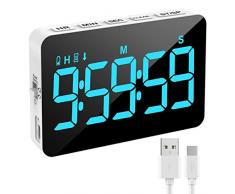 XREXS Timer da Cucina Ricaricabile, Timer Digitale con Cronometro Conto alla Rovescia per Cucina Riunione Classe Studio, Timer Magnetico Display a LED, 3 di Luminosità e 4 di Volume Regolabili Blu