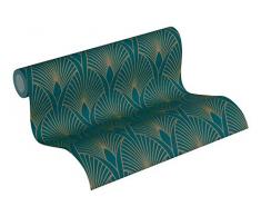 Carta Da Parati Art Decò New Walls 50s Glam A.S. Création Carta da parati tessuto non tessuto 10.05 m x 0.53 m Blu Oro Verde Prodotto in Germania 374275 37427-5