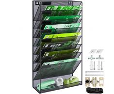 IOUGDSEC Portariviste a 9 ripiani, da appendere a parete, porta documenti e riviste, organizer per riviste, organizer per riviste, in rete metallica, resistente, organizer per documenti da scrivania