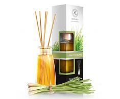 Diffusore di Fragranza con Bastoncini Lemongrass 100ml - Diffusore con Olio Essenziale di Citronella - Bastoncini Profumati - Profumatori Ambiente - Aroma Fresco - Diffusore di Aromi