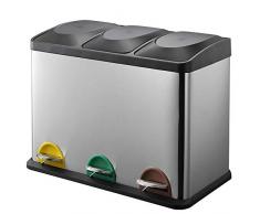BAKAJI Pattumiera Raccolta Differenziata in Acciaio Inox e Plastica con Scomparti contenitore Bidone Spazzatura Estraibile con Apertura a Pedale per Casa Cucina e Esterno (45 Litri)