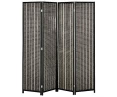 HOMCOM Paravento per Interni, Separé Pieghevole a 4 Pannelli, Divisorio per Ambienti in Legno e Bambù, 180x180x1.9cm, Nero e Marrone