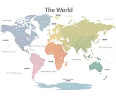 DECOWALL SG-1809 Mappa del Mondo Moderno Toni Pastello (Grande) (Ver. Inglese) Adesivi da Parete Decorazioni Stickers Murali Soggiorno Asilo Nido Camera Letto per Bambini decalcomanie