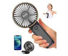 Bistfy Ventilatore Portatile 5200mAh Ultra Silenzioso 6 Velocità USB C Mini Ventilatori da Tavolo con LCD Display, 180° Pieghevole con Cordino come Ventilatore da Collo e Powerbank