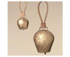 Boltze Campanaccio Mucca, campanaccio Capra, in Metallo, Effetto Oro Antico, con Cinghia Marrone, 1 Pezzo, Dimensioni circa9 cm x 6 cm x 25 cm