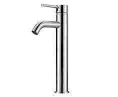 Rubinetto Lavabo Bagno Alto, Rubinetti Lavabo Miscelatori da Piano, Monocomando, Miscelatore Acqua Calda e Fredda, Acciaio Inox Cromato, Monoblocco Alti