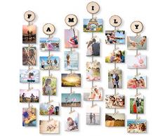 Uping Portafoto Parete Multiplo Cornici Foto Appendi Foto con Mollette, con Adesivi per Personalizzazione