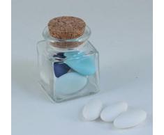 48x Barattoli bomboniera confettata in vetro quadro quadrato con sughero 4cm