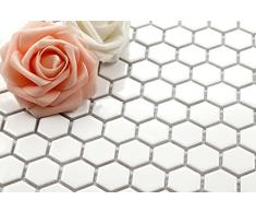 Hexagon struttura in ceramica mosaico piastrelle opaca in bianco (MT0089)
