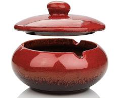Posacenere Ceramica da Esterno Antivento Portacenere Chiuso con Coperchio Posacenere da Tavolo Grande da Interno Adatto per Soprammobili Moderni, Casa, Ufficio, Balcone, Giardino (Rosso)