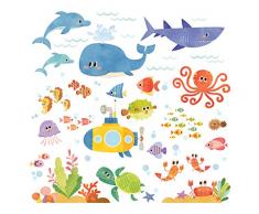 DECOWALL DS-8009 Aventura en el Mar Vinilo Pegatinas Decorativas Adhesiva Pared Dormitorio Salón Guardería Habitación Infantiles Niños Bebés (Pequeña)