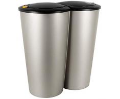 Deuba Cestino dei Rifiuti 50 L Doppio Separazione Rifiuti 2 x 25L Secchio Spazzatura Bidone Argento