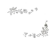 ufengke® 3D Fiori Diagonali Effetto Specchio Adesivi Murali Fashion Design Arte Adesivi da Parete Decorazione Domestica Argento
