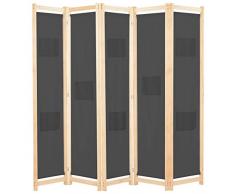 Tidyard Divisorio Pieghevole 3/5/6 Pannelli in Tessuto Grigio/Nero,Divisorio per Ambienti,Divisorio,Paravento Legno,Separè per Interni,Paravento separé,Divisorio Interno,Separe divisorio Interno