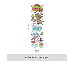 R00329 Adesivo murale per bambini Wall Art "Orsetto con ombrello" - Misure 30x100 cm - Decorazione parete, adesivi per muro, carta da parati