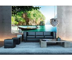 Spiaggia con barca FOTOMURALE- Barca in una baia tappezzeria da parete paradiso - isola Asia XXL decorazione da parete quadro GREAT ART