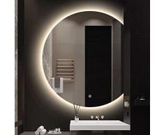 LISSY Specchio da Bagno Semicircolare LED Specchio da Trucco da Parete Specchio Retroilluminato Specchio Illuminato Tagliato A Destra Specchio Dimmerabile (Size : 50cm/20inch)