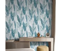 Hode Carta Adesiva per Mobili Autoadesiva 60 X 300cm Carta da Parati Foglia Blu Pellicola Adesiva Impermeabile per Mobili Camera Letto Cucina che può Essere Rimossa Senza Lasciare Traccia