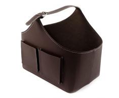 ROCKING GIFTS Portariviste in Ecopelle Marrone con Tasche, Cestino con Manici in Similpelle per riporre Soggiorno e Divano, 38 cm